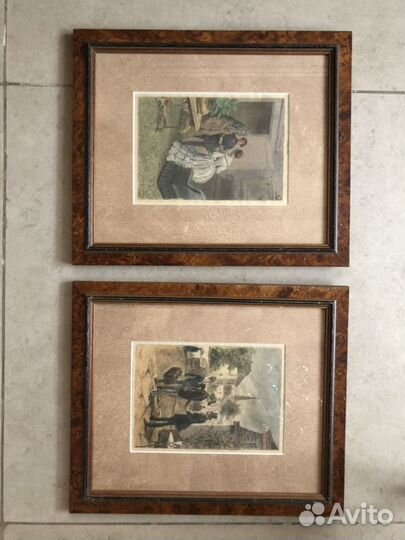 2 гравюры в багете в комплекте
