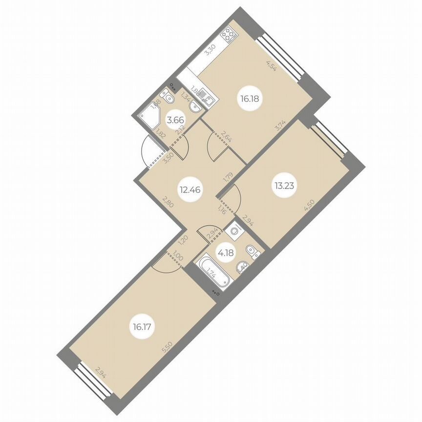 2-к. квартира, 65 м², 2/20 эт.