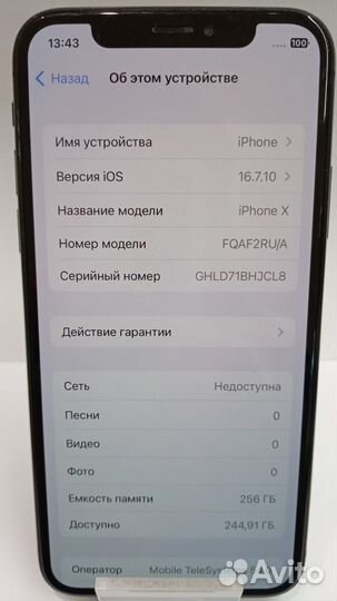 iPhone X, 256 ГБ