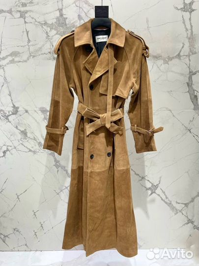 Замшевый плащ тренч Saint Laurent