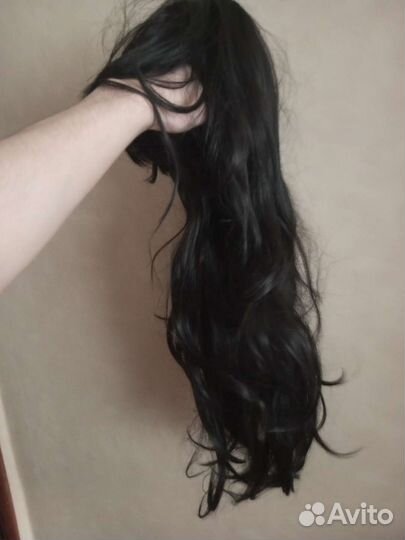 Парик черный длинный с челкой 70 см косплей аниме