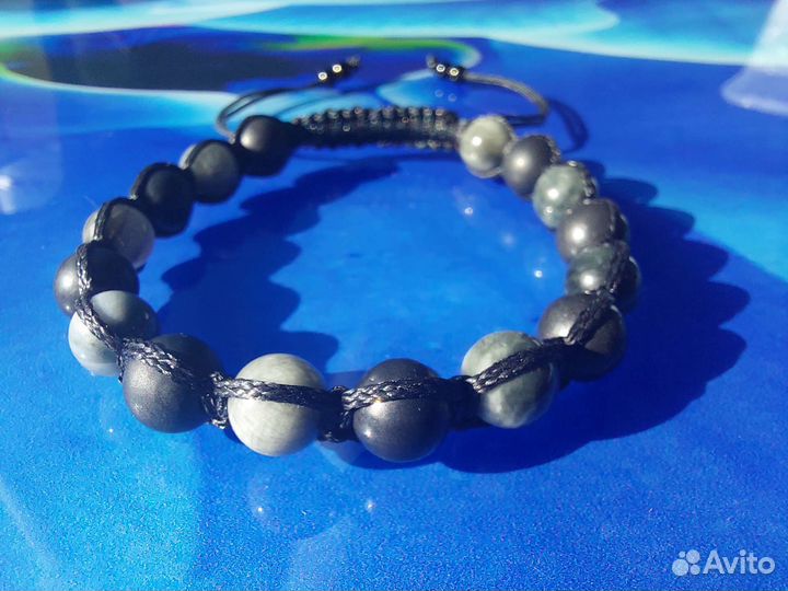 Браслет из Натурального Камня Шунгит, Кошачий Глаз