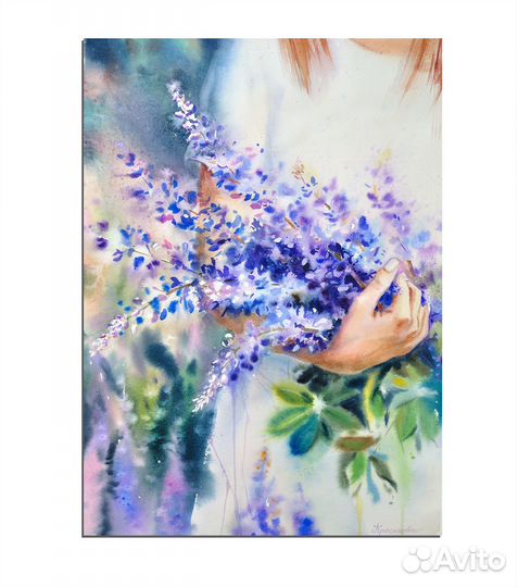 Картина Люпины полевые цветы в раме