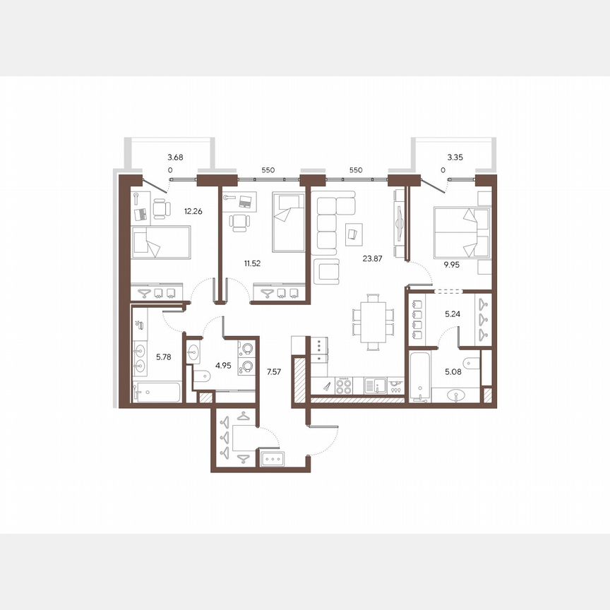 3-к. квартира, 92,4 м², 8/9 эт.