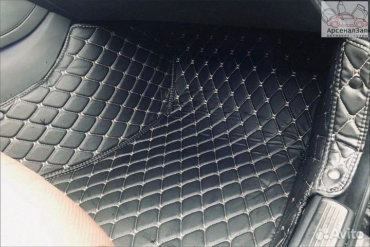 Коврики Kia Sorento, 3d из экокожи черные/беж.шов