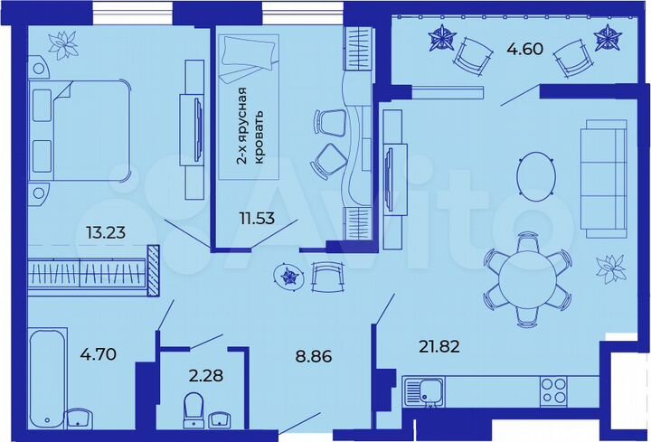 2-к. квартира, 66,9 м², 6/9 эт.