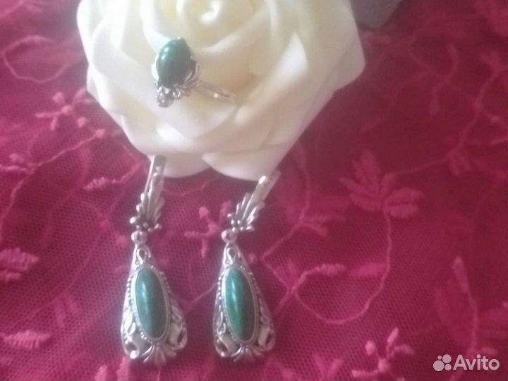 Серьги серебро малахит винтаж