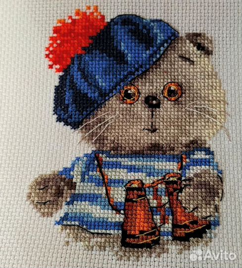 Кот моряк вышитый крестом кот Басик