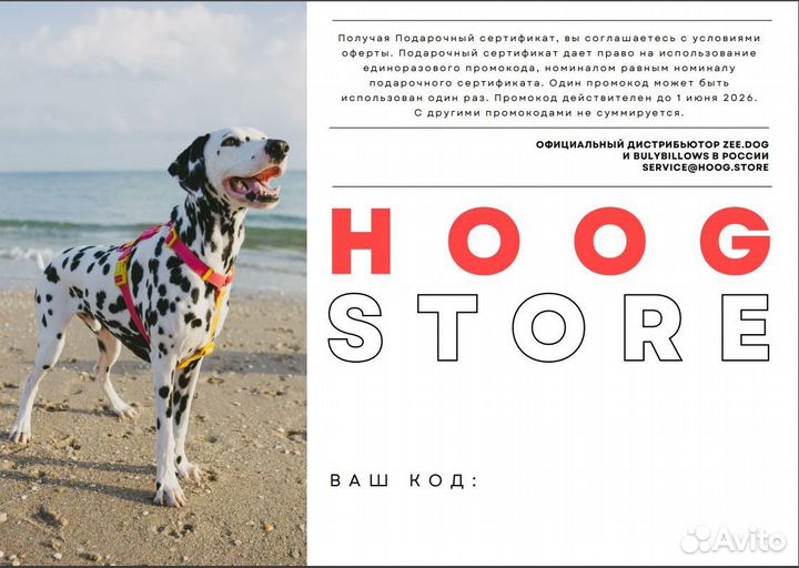 Сертификат электронный в магазин hoog.store