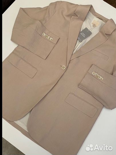 Пиджак жакет H&M Premium из шелка и льна XXL