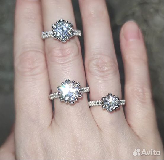 Кольцо серебро с муассанитом 2 ct и 3 ct