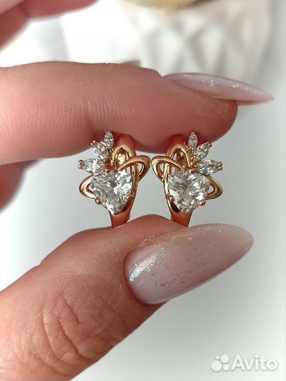 Серьги, вставка цирконы, золочение
