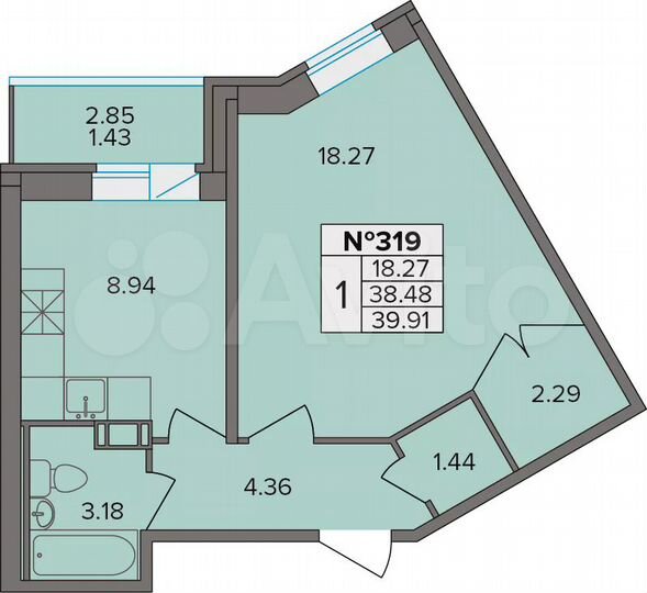 1-к. квартира, 39,9 м², 3/8 эт.