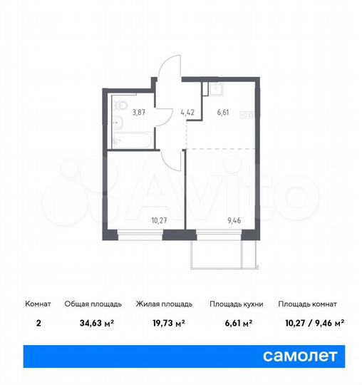 2-к. квартира, 34,6 м², 14/14 эт.