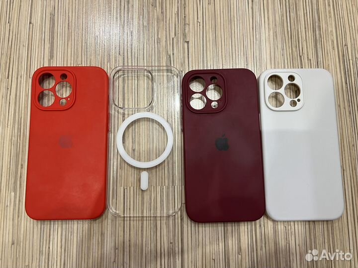 Чехол iPhone 13 PRO (красный, белый и прозрачный)