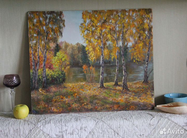 Картина маслом Осенний Пейзаж Тихий вечер на пруду