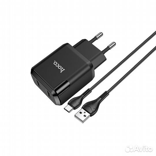Блок питания hoco N7 2xUSB 2.1A+Type-C черный