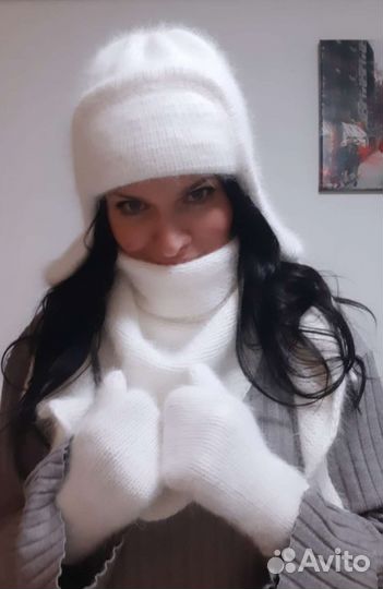 Комплект шапка ушанка, бактус и варежки