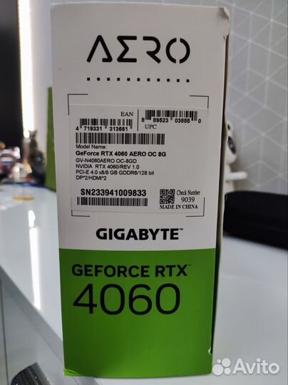 Видеокарта gigabyte RTX 4060 aero OC 8Gb