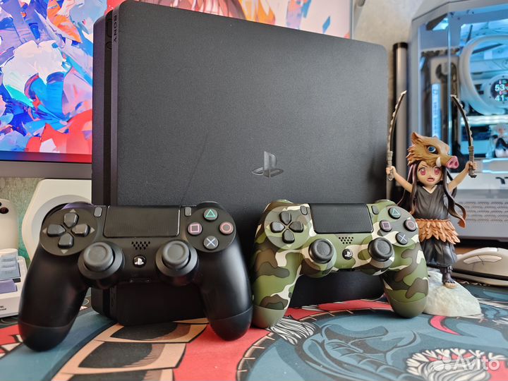 Sony PS4 Slim, 1Тб, 2 геймпада