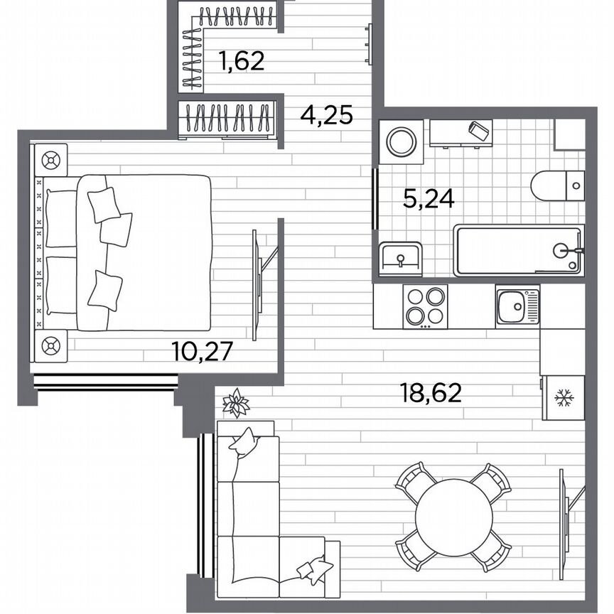 1-к. квартира, 40 м², 4/5 эт.