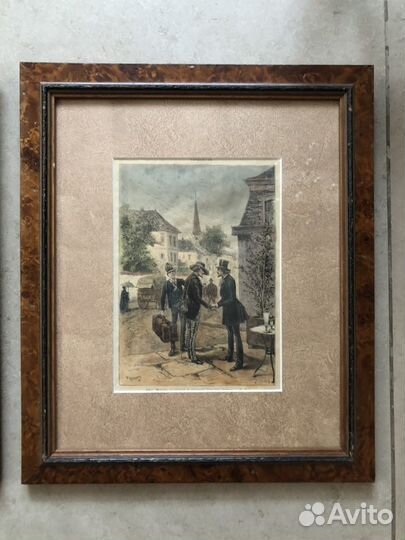 2 гравюры в багете в комплекте