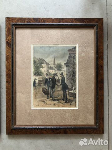 2 гравюры в багете в комплекте