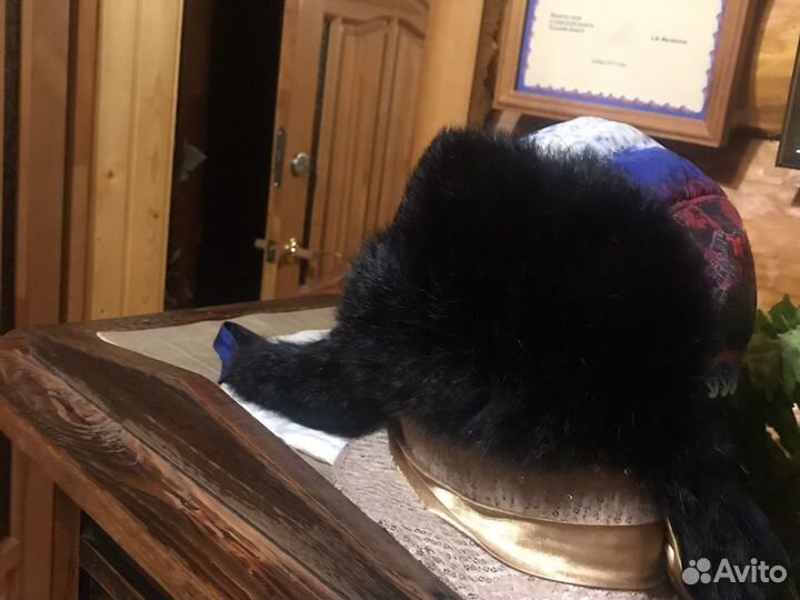 Шапка-ушанка с мехом шиншилы, макушка принт Россия
