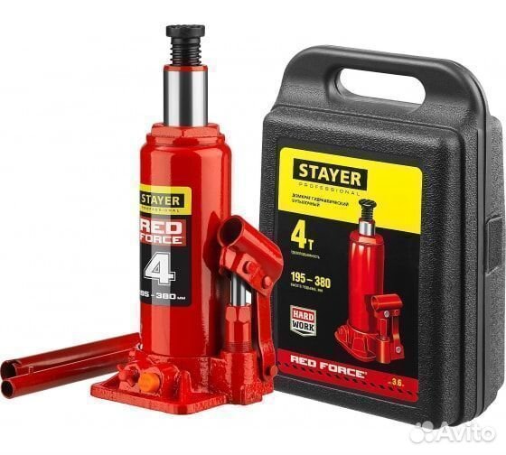 Домкрат бутылочный Stayer RED force 4т 195-380мм