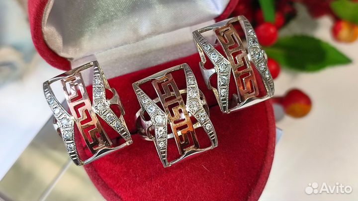 Комплект хюз с хрусталем серебро 875/золото 585