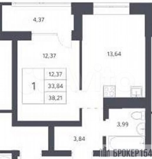 1-к. квартира, 33,8 м², 14/21 эт.