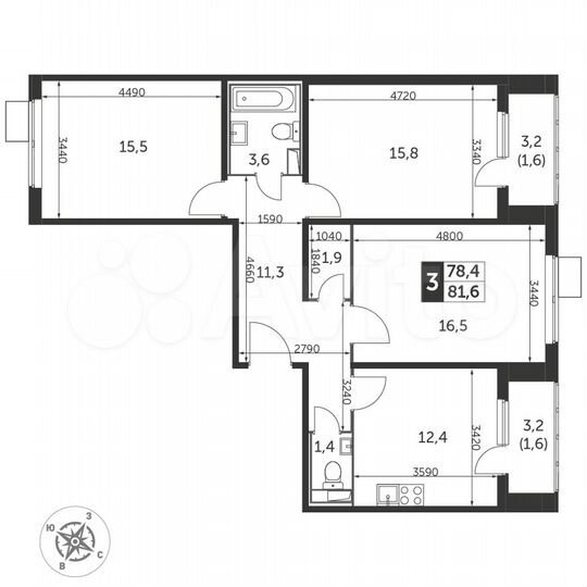 3-к. квартира, 81,8 м², 19/25 эт.