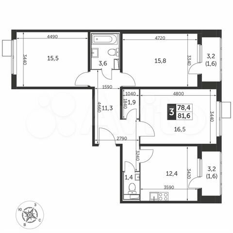 3-к. квартира, 81,8 м², 19/25 эт.