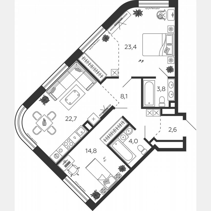 2-к. квартира, 79,4 м², 6/11 эт.