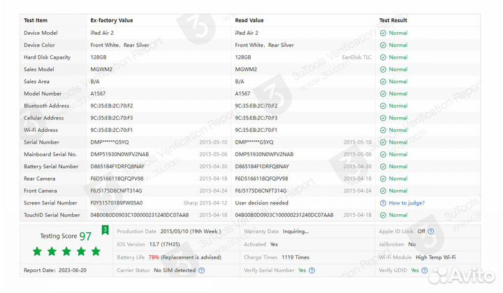 Планшет Apple iPad Air 2 128Gb Wi-Fi+Cellular б/у