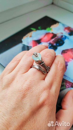 Кольцо с нат.камнем Аквамарин