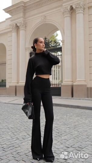 Костюм из джерси темно-коричневый теплый клеш