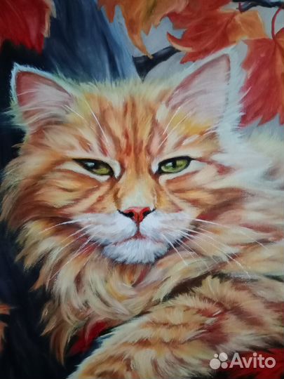 Картина маслом на холсте,Рыжий кот