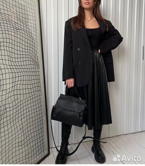 Юбка плиссе из эко кожи р.42