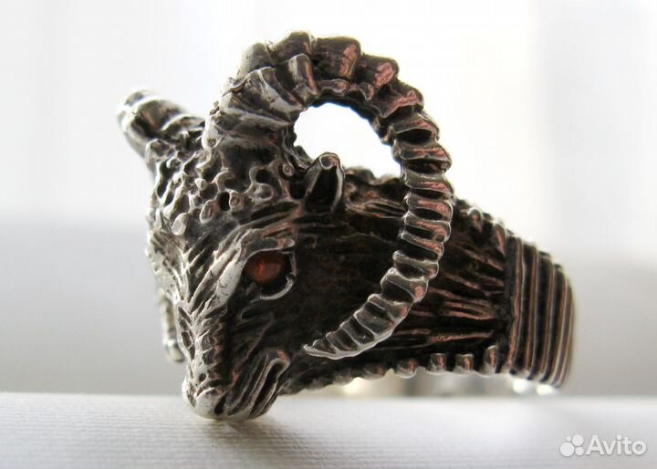 Мужское Кольцо Овен Серебро Гранат Лондон 1972 г