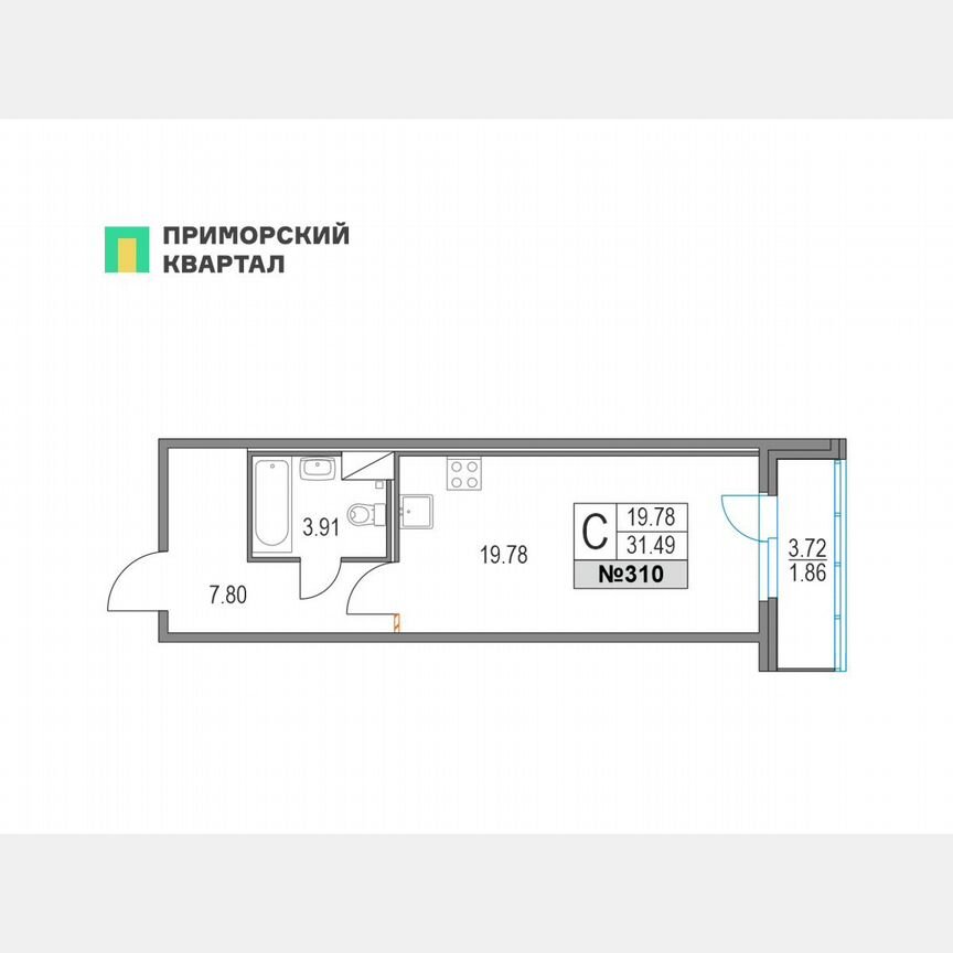 Квартира-студия, 31,3 м², 6/19 эт.