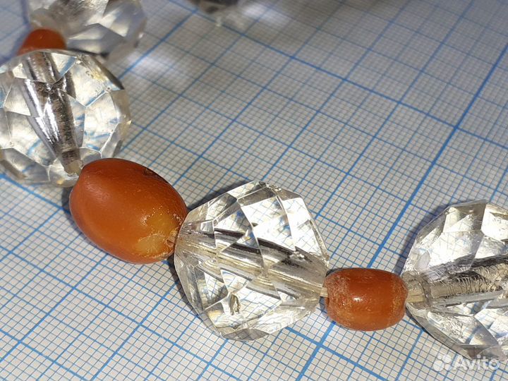 Янтарь + хрусталь старинное ожерелье Бусы нить 51