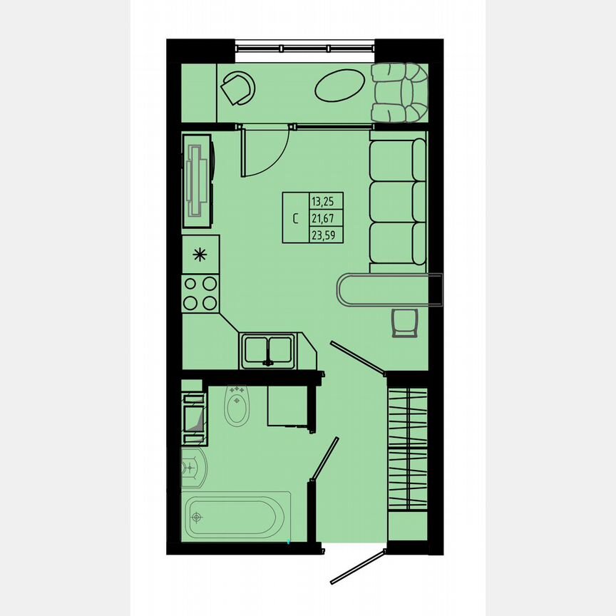 Квартира-студия, 23,7 м², 7/8 эт.