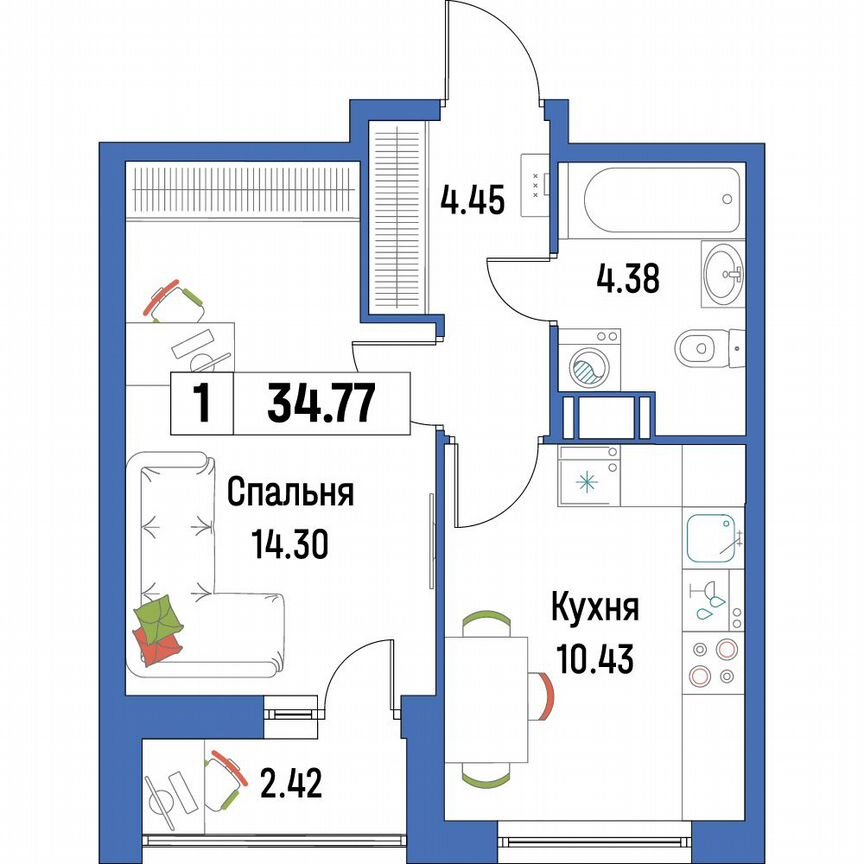 1-к. квартира, 34,8 м², 15/16 эт.