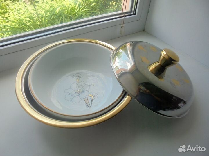 Giorinox Италия Блюдо круглое с крышкой нерж/фарфо