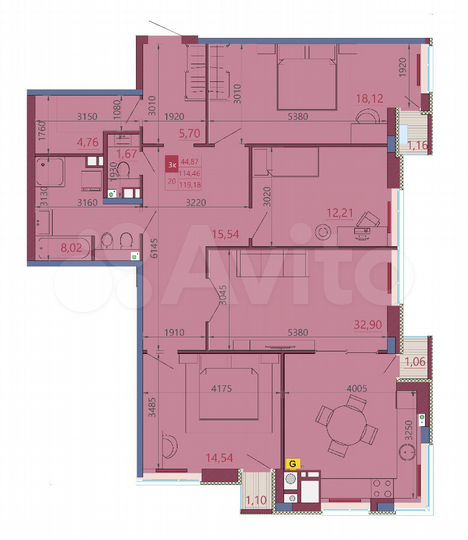 3-к. квартира, 119,2 м², 6/12 эт.