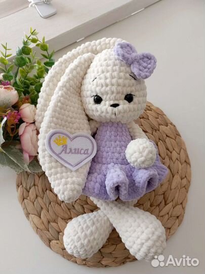 Вязаный Зайка. Именной. Ручная работа. Игрушка