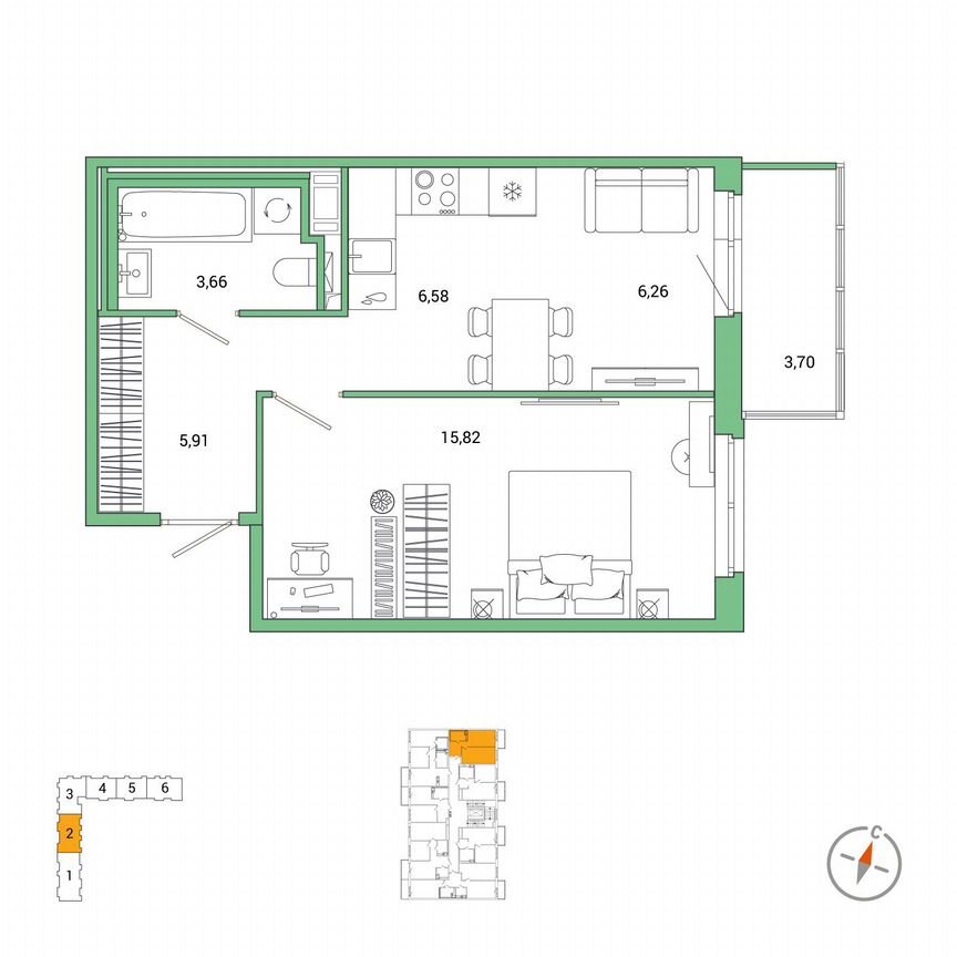 1-к. квартира, 39,3 м², 7/7 эт.