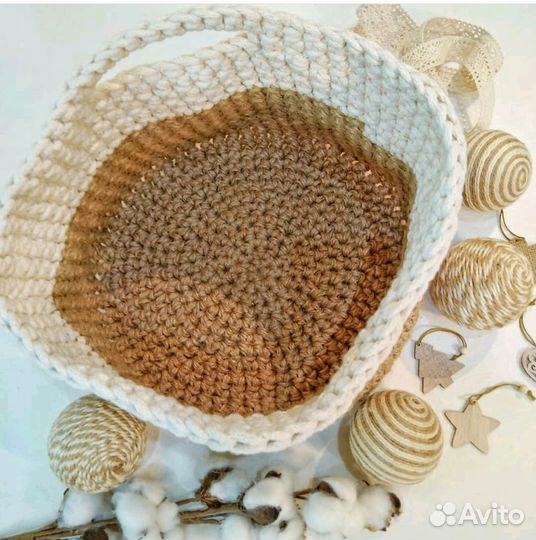 Хлопок, джут. Корзина. Декор