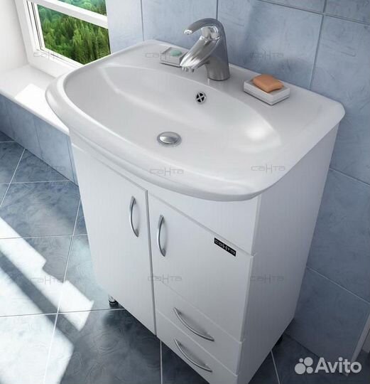 Тумба с раковиной санта Уют 55 2 двери, 2 ящика